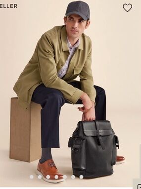 Cole Haan Black Leather Top-Flap Backpack